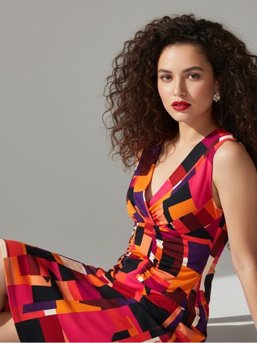 Calvin Klein Geometric Abstract Ruched Sheath Career Dress Size 6